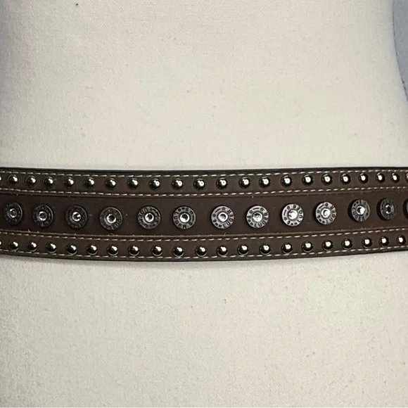 Brown Studded Belt with Silver Buckle - Picture 5 of 9